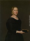 Portrait of Donna Alba Regina del Ferro - three quarter length in a black dress holding a book by Giacomo Ceruti